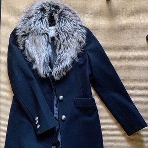 ESPRIT Black Dress Coat w/ detach faux fur collar